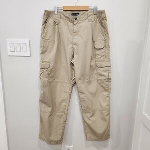 5.11 Tactical Series Cargo Pants Beige Tan Double Knee Elastic Waist Mens 36x30